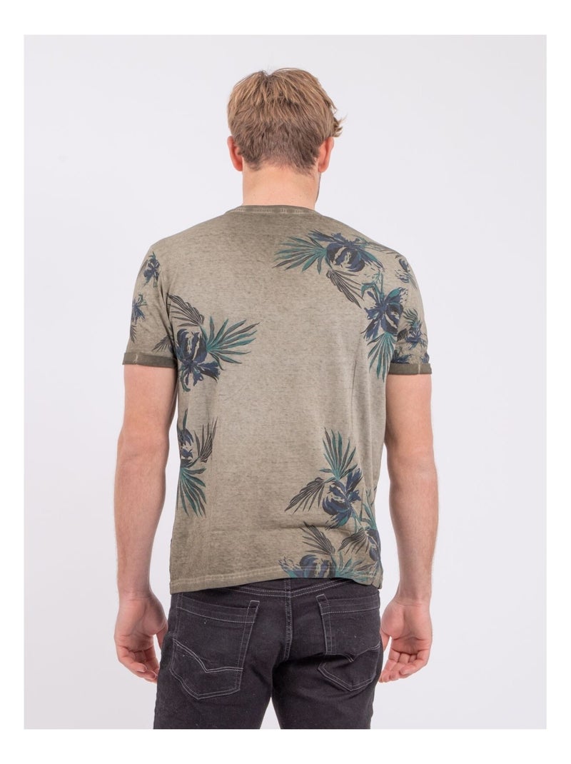 T-shirt manches courtes col rond pur coton NERWIK Kaki - Kiabi