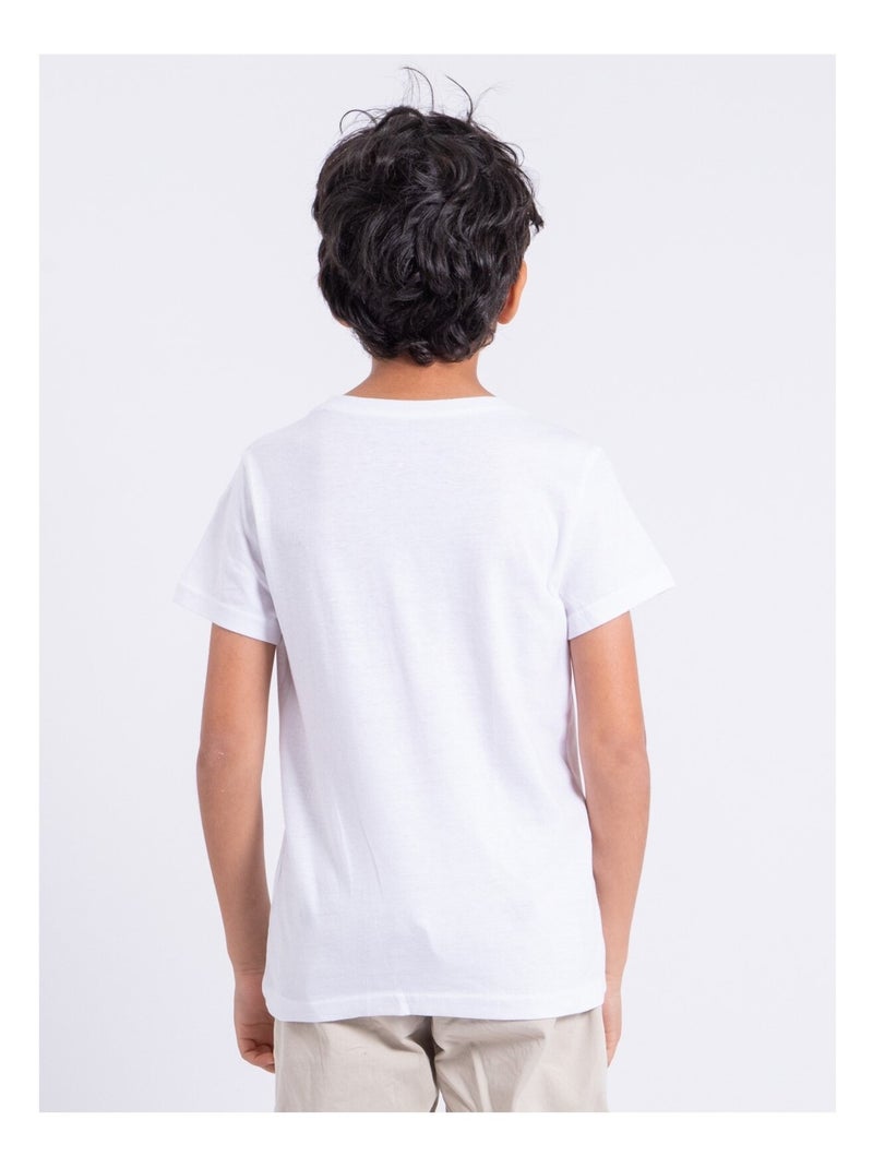 T-shirt manches courtes col rond pur coton NIPETER garçon Blanc - Kiabi