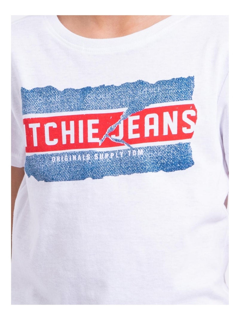 T-shirt manches courtes col rond pur coton NIPETER garçon Blanc - Kiabi