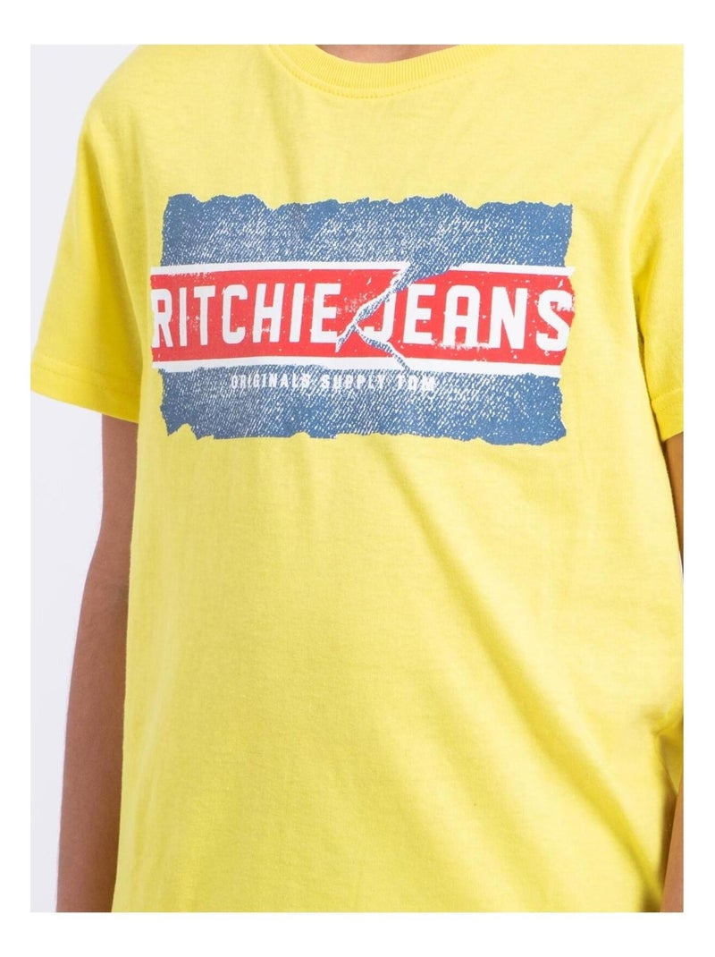 T-shirt manches courtes col rond pur coton NIPETER garçon Jaune - Kiabi