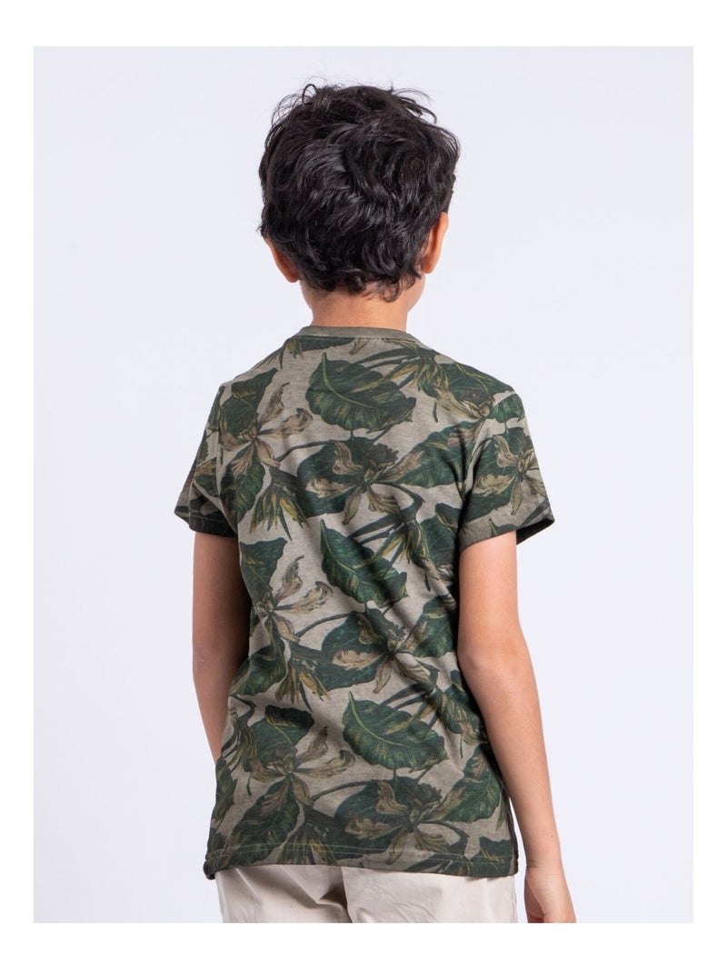 T-shirt manches courtes col rond pur coton NIRAMAX garçon Kaki - Kiabi