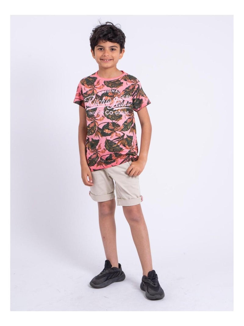 T-shirt manches courtes col rond pur coton NIRAMAX garçon Orange corail - Kiabi