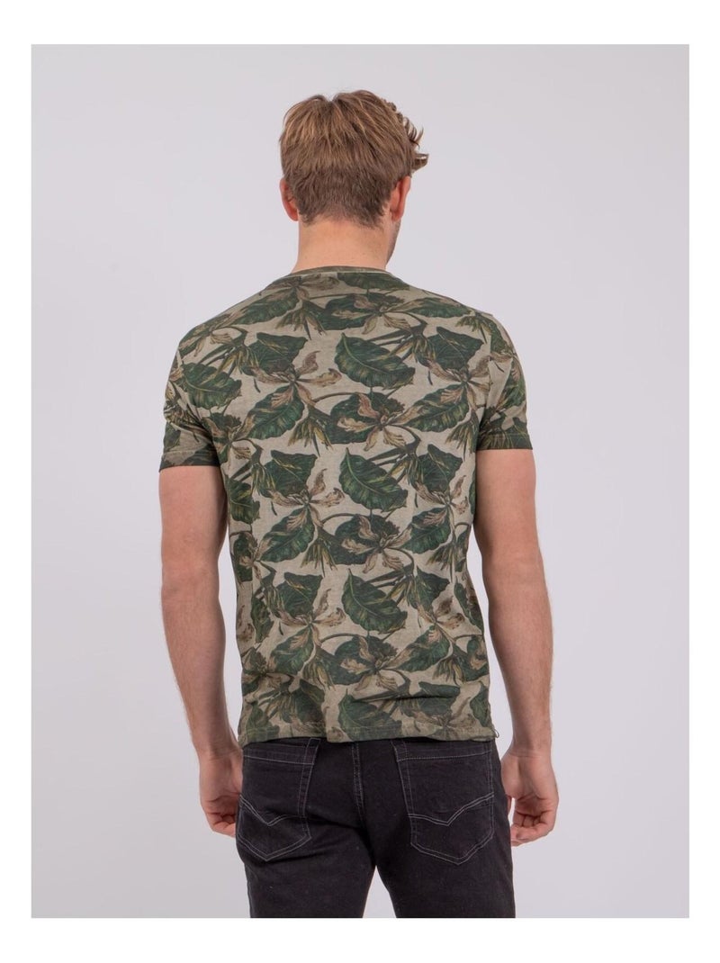 T-shirt manches courtes col rond pur coton NIRAMAX Kaki - Kiabi