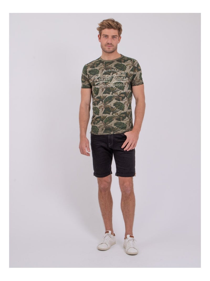 T-shirt manches courtes col rond pur coton NIRAMAX Kaki - Kiabi