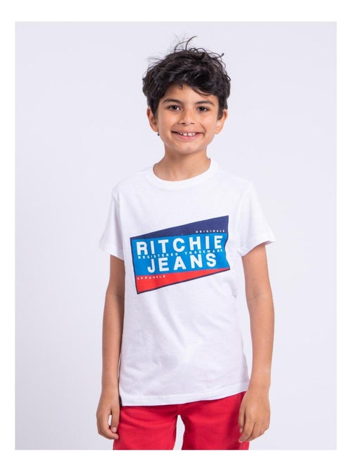 T-shirt manches courtes col rond pur coton NOBLAKE garçon - Kiabi