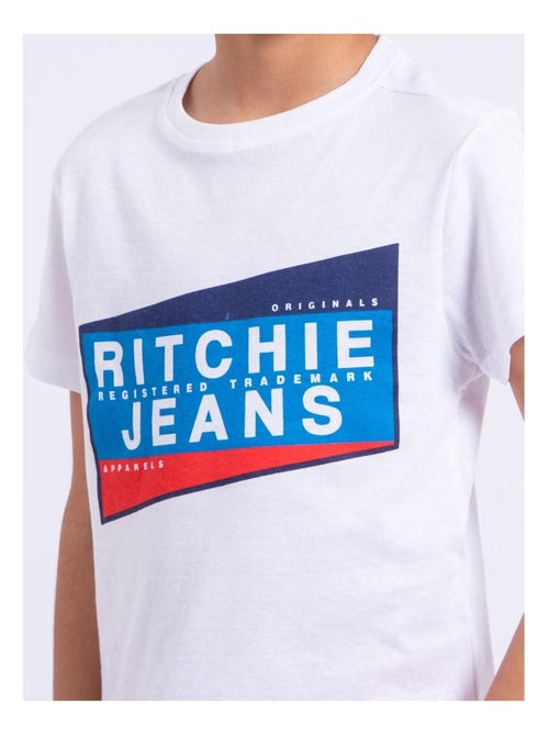 T-shirt manches courtes col rond pur coton NOBLAKE garçon - Kiabi