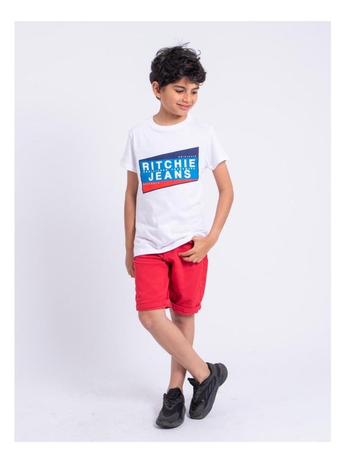 T-shirt manches courtes col rond pur coton NOBLAKE garçon - Kiabi