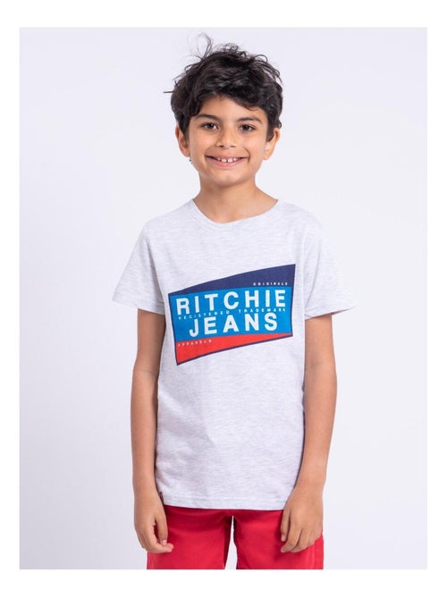 T-shirt manches courtes col rond pur coton NOBLAKE garçon - Kiabi