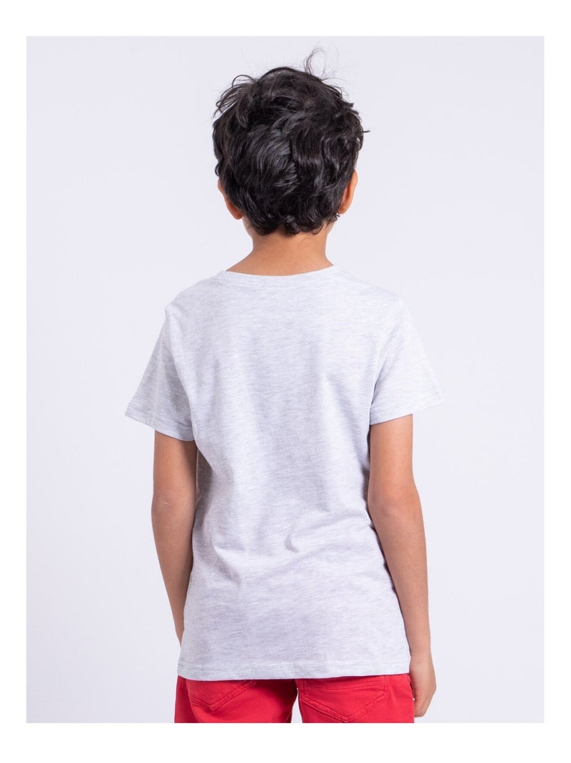 T-shirt manches courtes col rond pur coton NOBLAKE garçon Gris clair - Kiabi