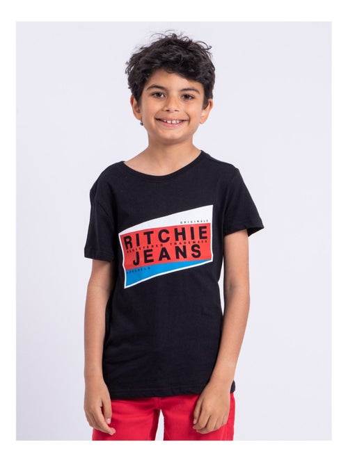 T-shirt manches courtes col rond pur coton NOBLAKE garçon - Kiabi