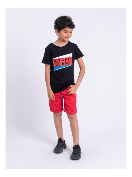 T-shirt manches courtes col rond pur coton NOBLAKE garçon - Kiabi