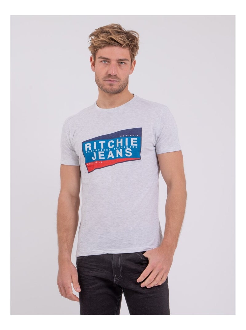 T-shirt manches courtes col rond pur coton NOBLAKE Gris - Kiabi
