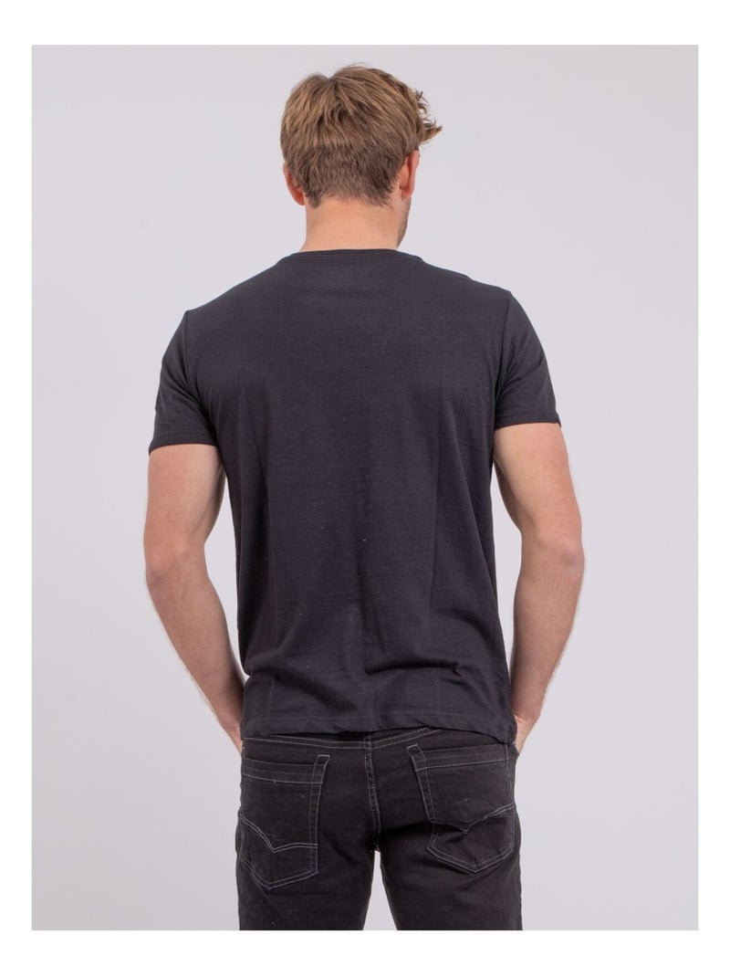 T-shirt manches courtes col rond pur coton NOBLAKE Noir - Kiabi
