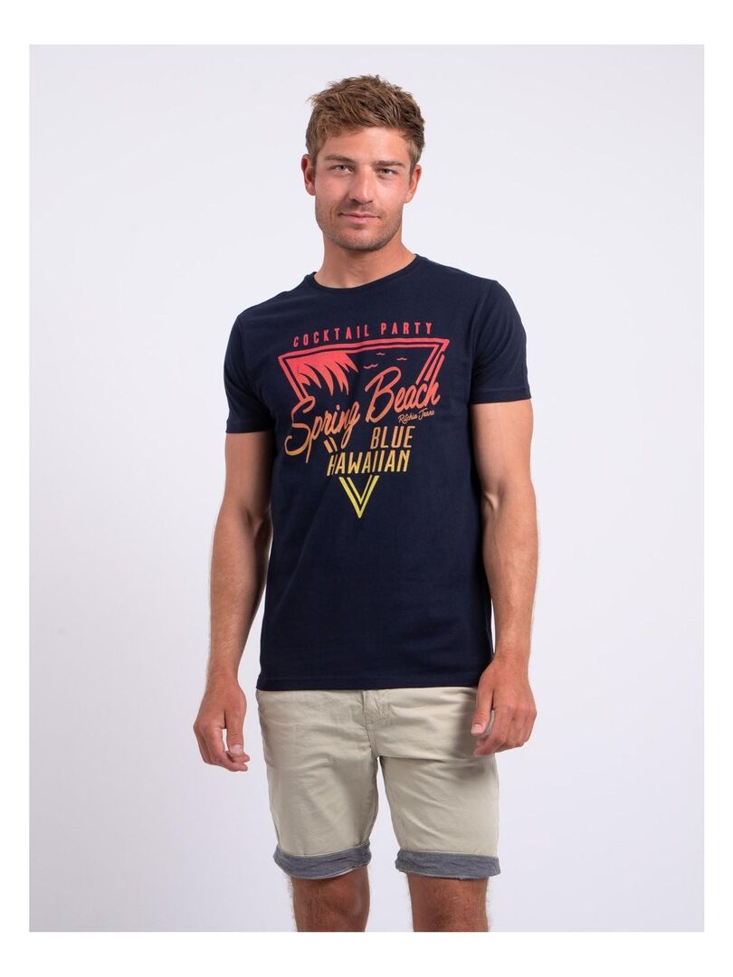 T-shirt manches courtes col rond pur coton NOCLARK Bleu marine - Kiabi