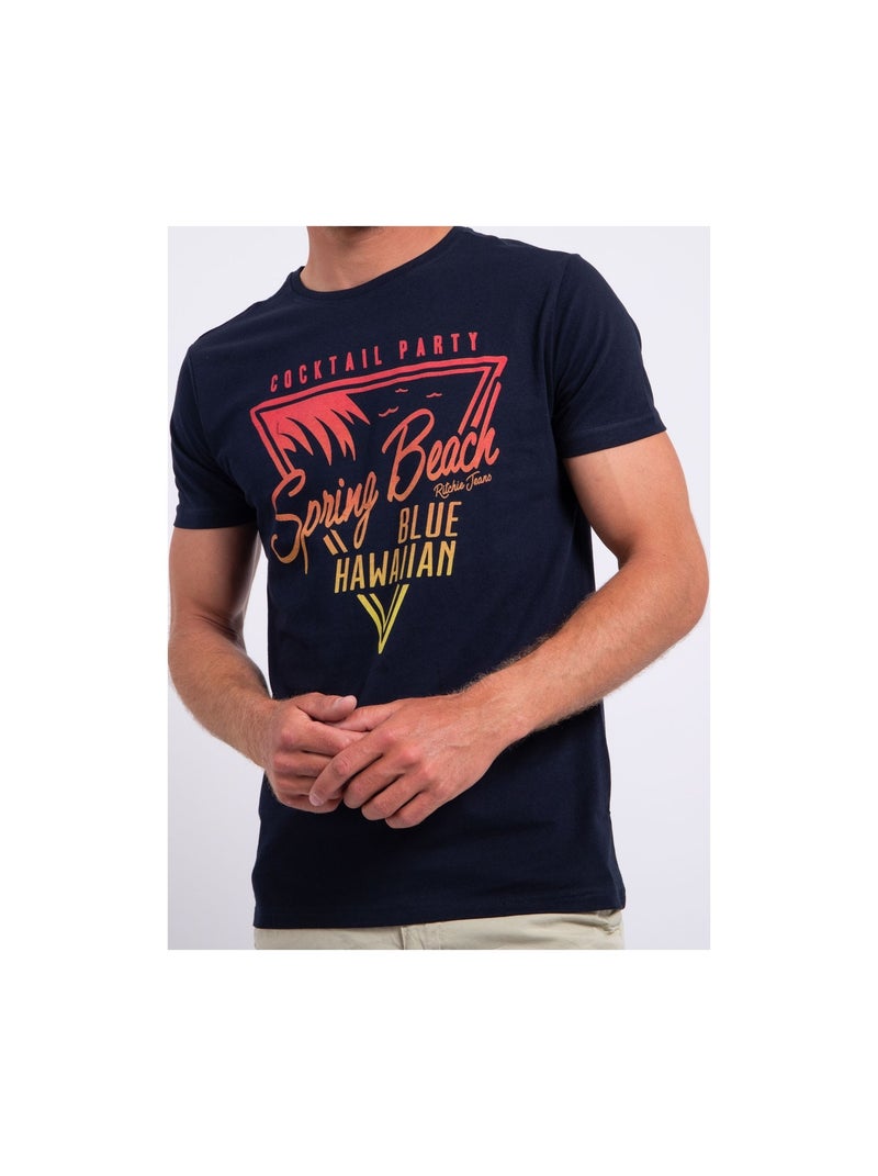 T-shirt manches courtes col rond pur coton NOCLARK Bleu marine - Kiabi