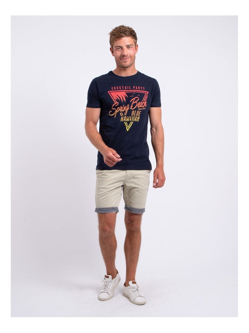 T-shirt manches courtes col rond pur coton NOCLARK Bleu marine - Kiabi