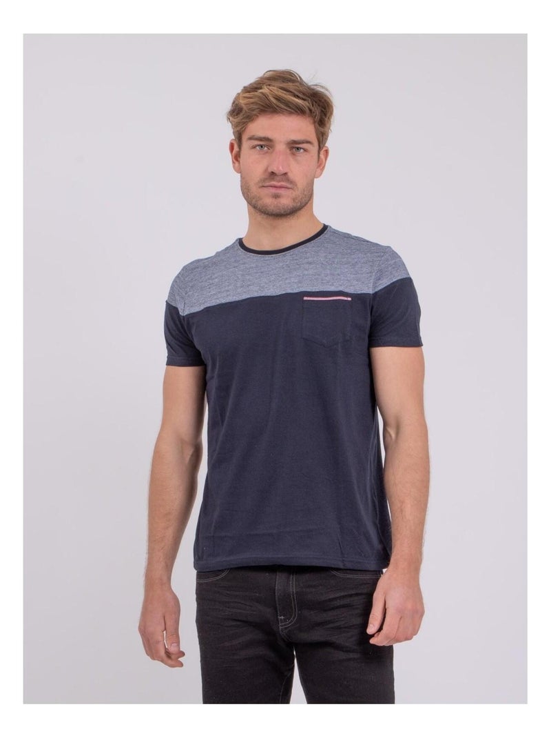 T-shirt manches courtes col rond pur coton NOCOOK Bleu marine - Kiabi