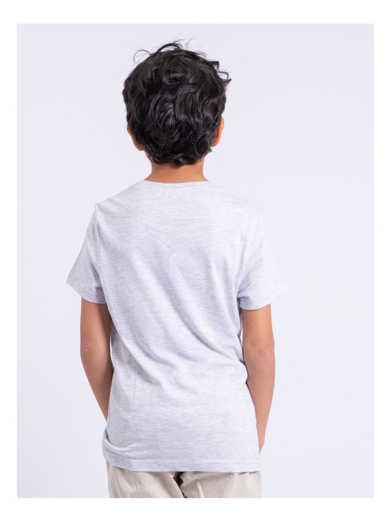 T-shirt manches courtes col rond pur coton NOCTAVIO garçon Gris - Kiabi