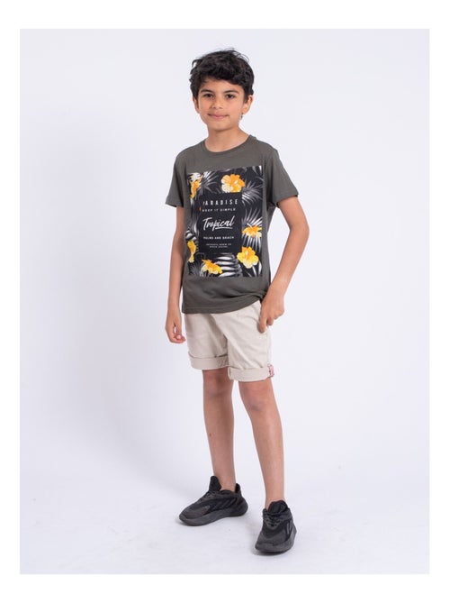 T-shirt manches courtes col rond pur coton NOCTAVIO garçon - Kiabi