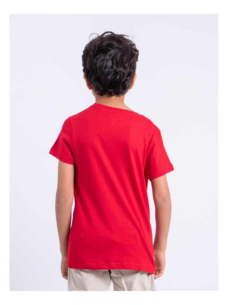 T-shirt manches courtes col rond pur coton NOCTAVIO garçon Rouge - Kiabi