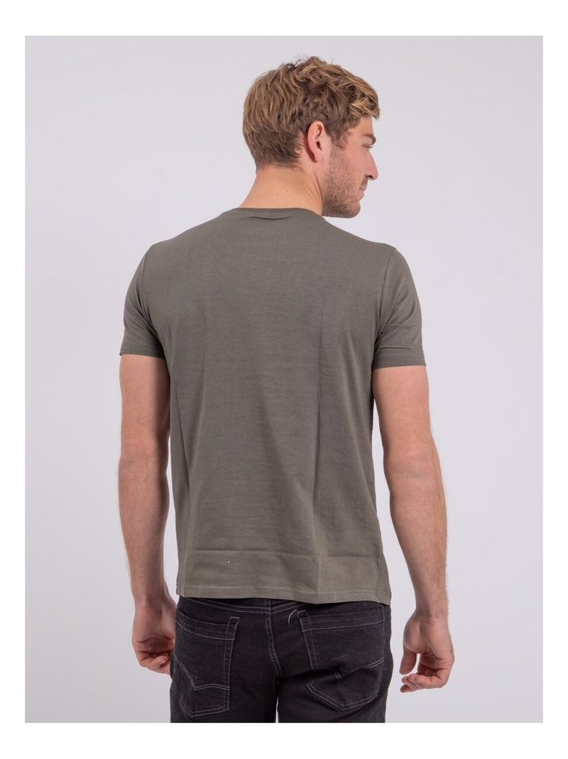 T-shirt manches courtes col rond pur coton NOCTAVIO Kaki - Kiabi