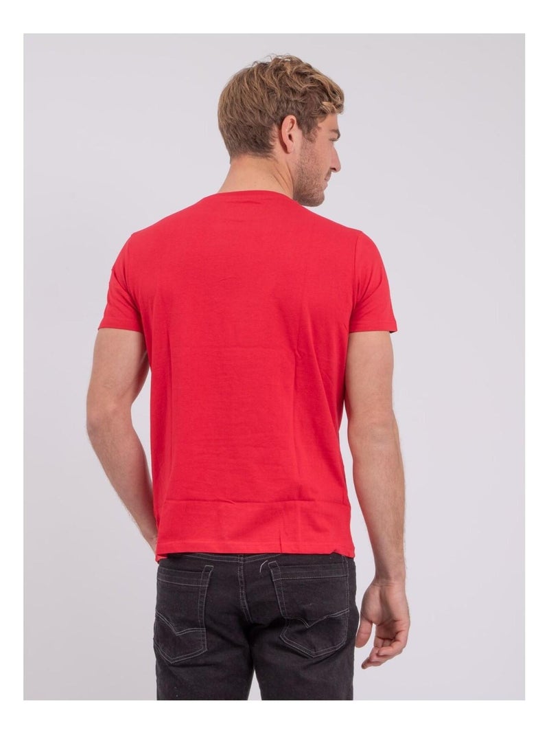 T-shirt manches courtes col rond pur coton NOCTAVIO Rouge - Kiabi