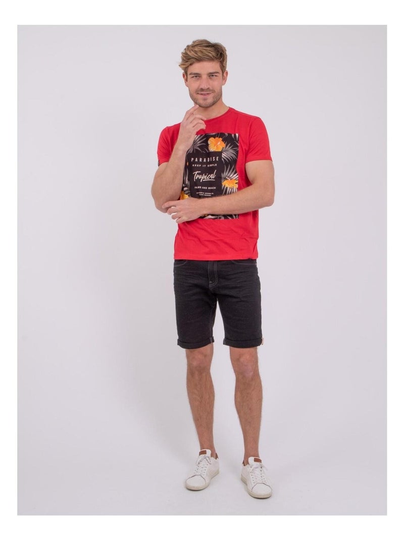 T-shirt manches courtes col rond pur coton NOCTAVIO Rouge - Kiabi