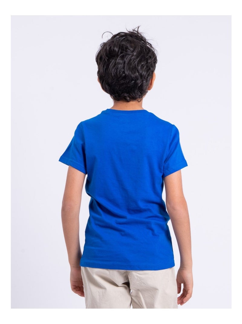 T-shirt manches courtes col rond pur coton NOGAN garçon Bleu roi - Kiabi