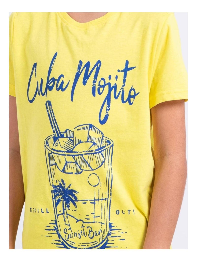 T-shirt manches courtes col rond pur coton NOGAN garçon Jaune - Kiabi