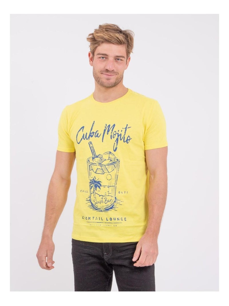 T-shirt manches courtes col rond pur coton NOGAN Jaune - Kiabi