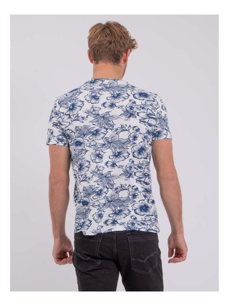 T-shirt manches courtes col rond pur coton NOLIBA Bleu - Kiabi