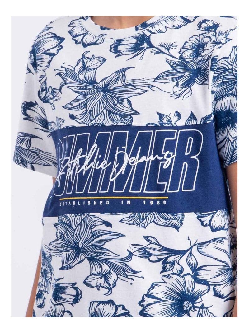 T-shirt manches courtes col rond pur coton NOLIBA garçon Bleu roi - Kiabi