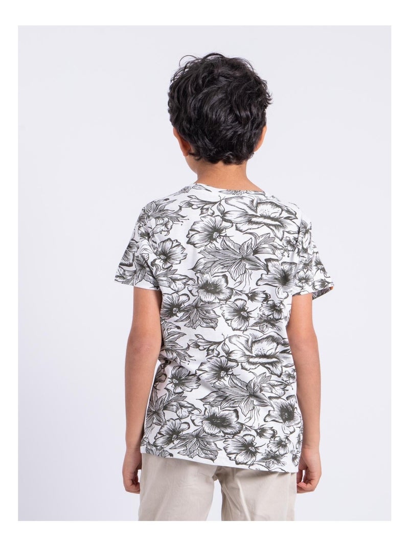 T-shirt manches courtes col rond pur coton NOLIBA garçon Kaki - Kiabi