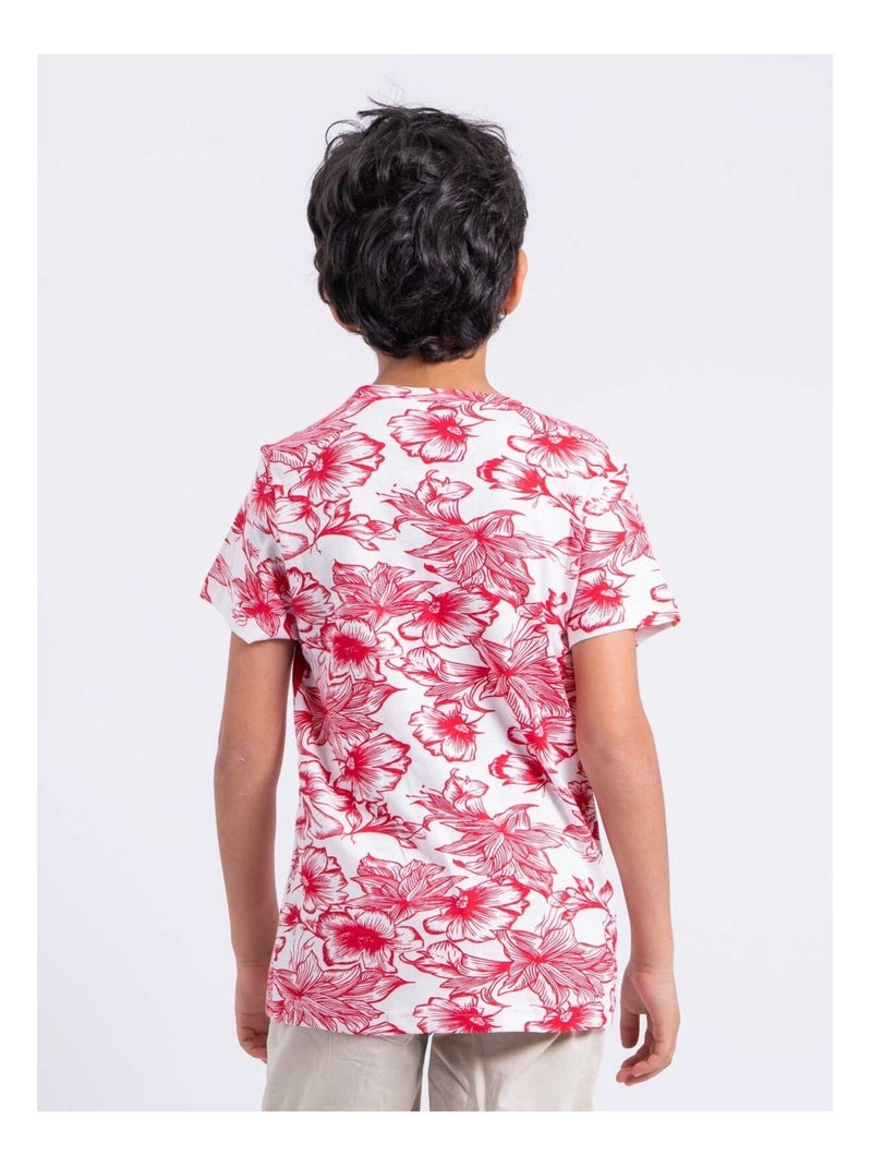 T-shirt manches courtes col rond pur coton NOLIBA garçon Rouge - Kiabi