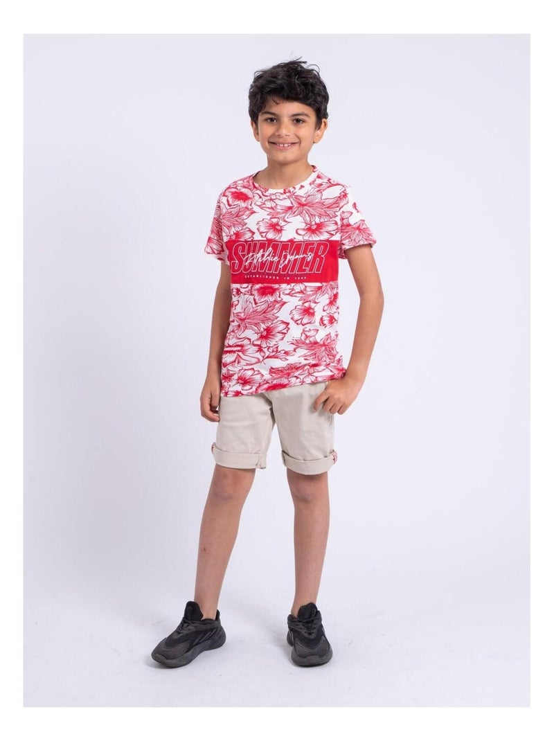 T-shirt manches courtes col rond pur coton NOLIBA garçon Rouge - Kiabi