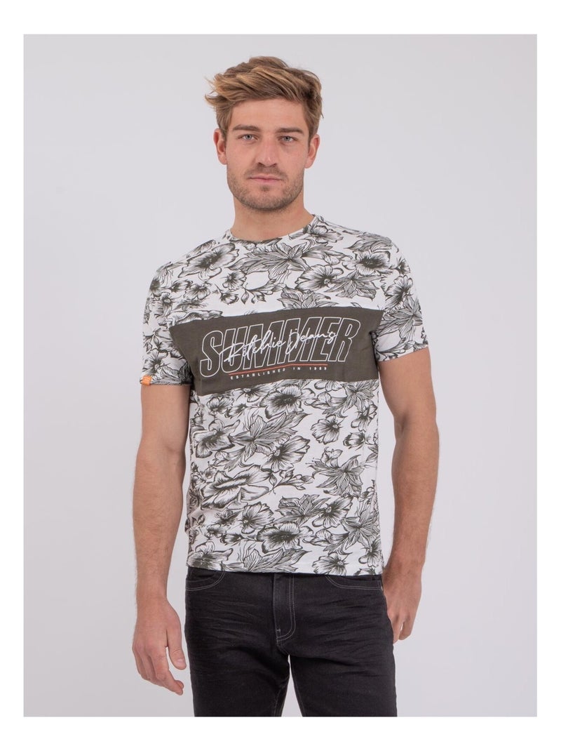 T-shirt manches courtes col rond pur coton NOLIBA Kaki - Kiabi