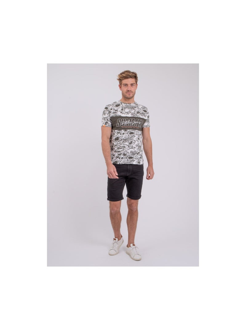 T-shirt manches courtes col rond pur coton NOLIBA Kaki - Kiabi