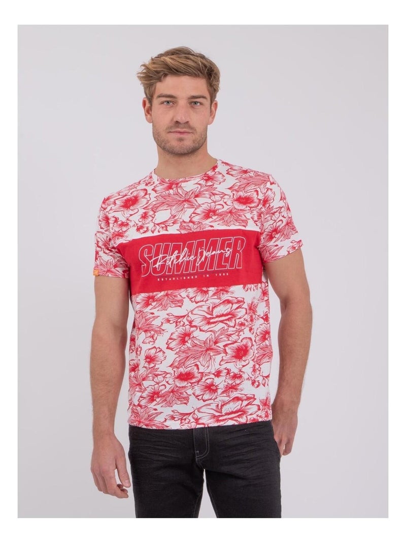 T-shirt manches courtes col rond pur coton NOLIBA Rouge - Kiabi