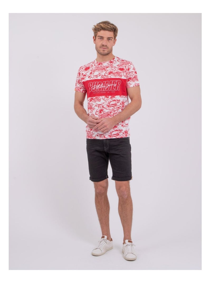 T-shirt manches courtes col rond pur coton NOLIBA Rouge - Kiabi