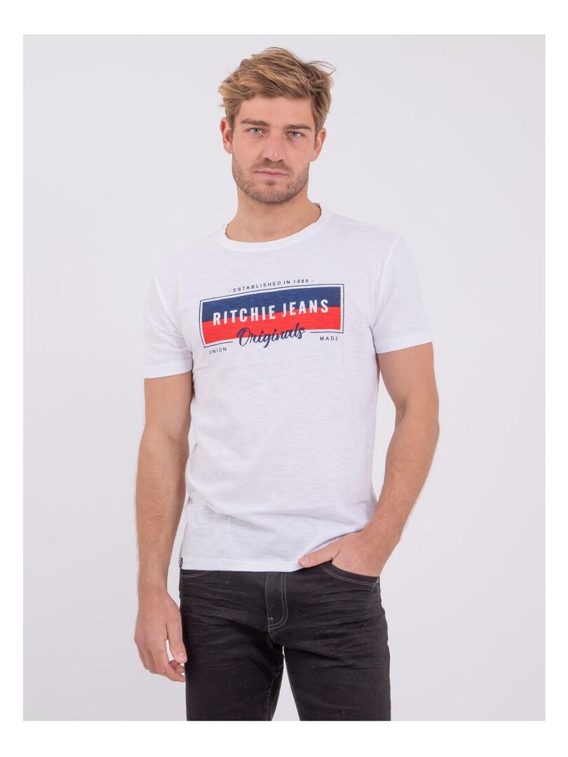T-shirt manches courtes col rond pur coton NOMARY Blanc - Kiabi