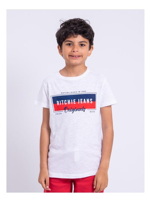T-shirt manches courtes col rond pur coton NOMARY garçon - Kiabi