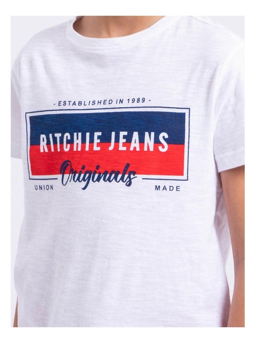 T-shirt manches courtes col rond pur coton NOMARY garçon - Kiabi