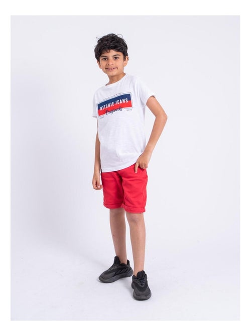 T-shirt manches courtes col rond pur coton NOMARY garçon - Kiabi
