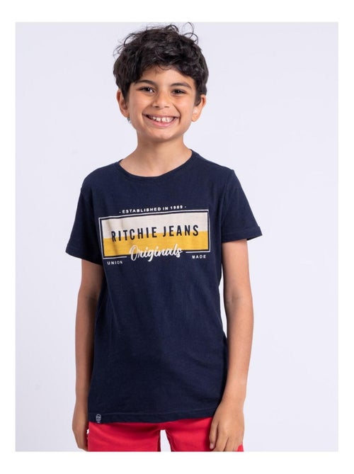 T-shirt manches courtes col rond pur coton NOMARY garçon - Kiabi