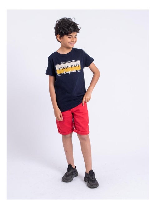 T-shirt manches courtes col rond pur coton NOMARY garçon - Kiabi