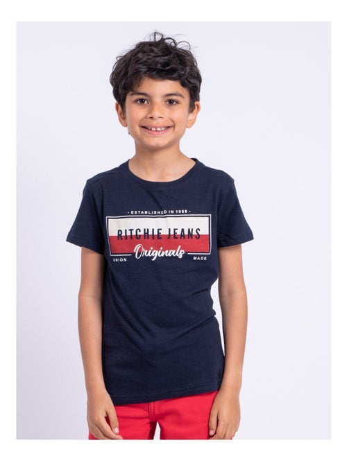 T-shirt manches courtes col rond pur coton NOMARY garçon - Kiabi
