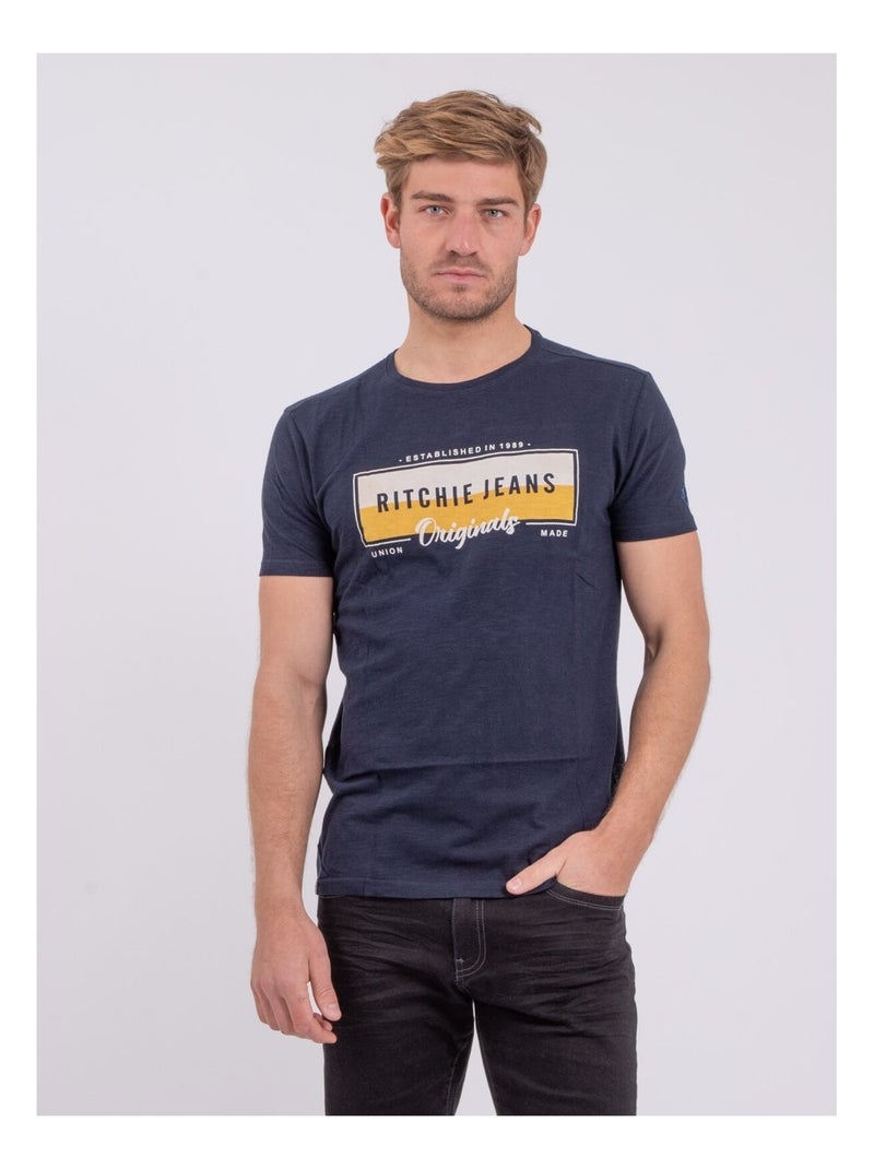 T-shirt manches courtes col rond pur coton NOMARY Jaune - Kiabi