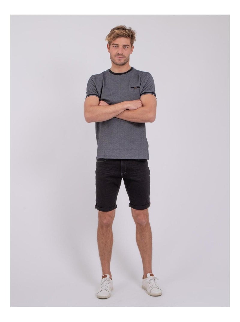 T-shirt manches courtes col rond pur coton NOMIKO Noir - Kiabi