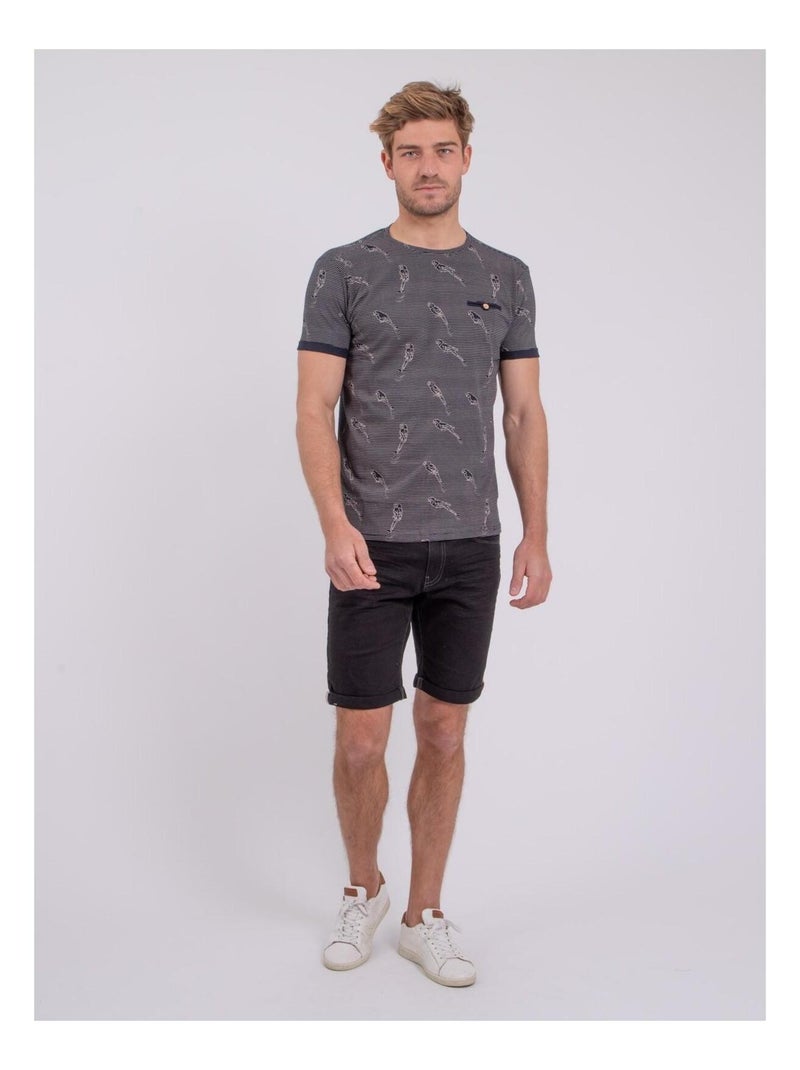 T-shirt manches courtes col rond pur coton NOMITAX Bleu marine - Kiabi