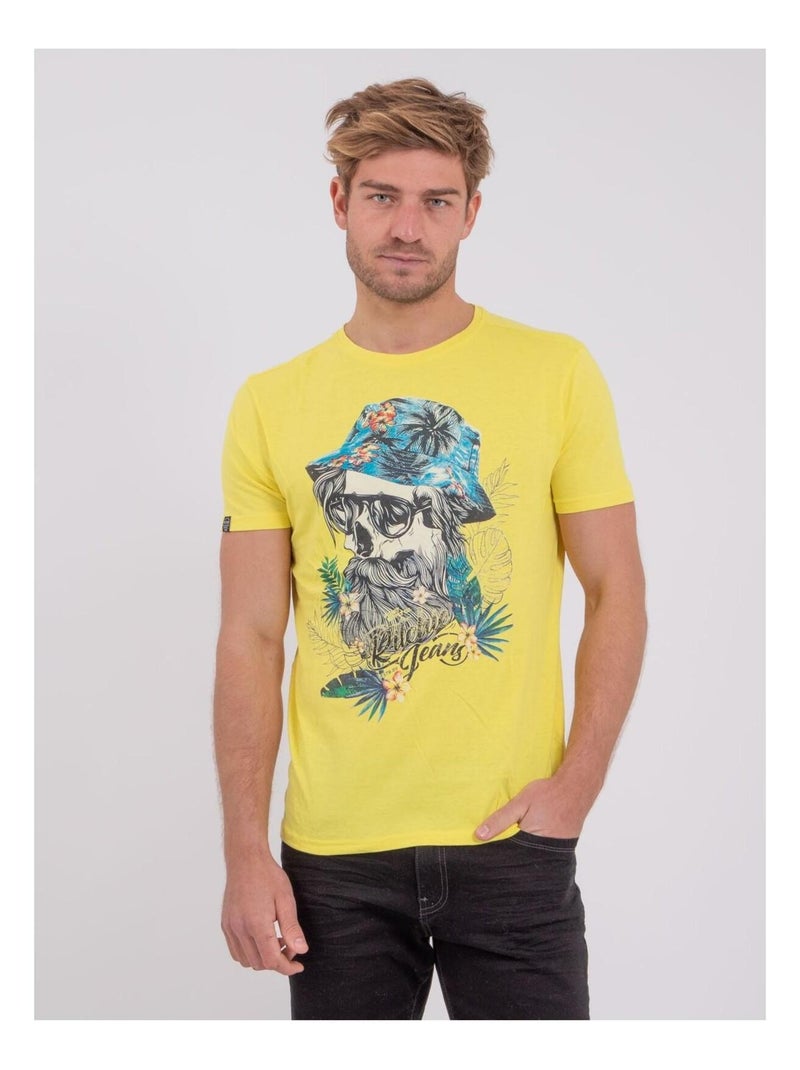 T-shirt manches courtes col rond pur coton NOMITCH Jaune - Kiabi